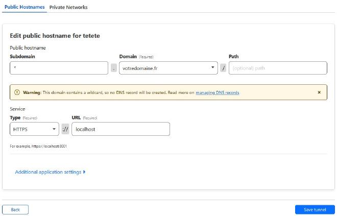 Page de configuration du routage réseau